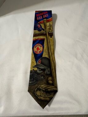 MLB Boston Red Sox 100% Silk Tie 4”x60” Pennant Bat Helmet Glove Mens vintage